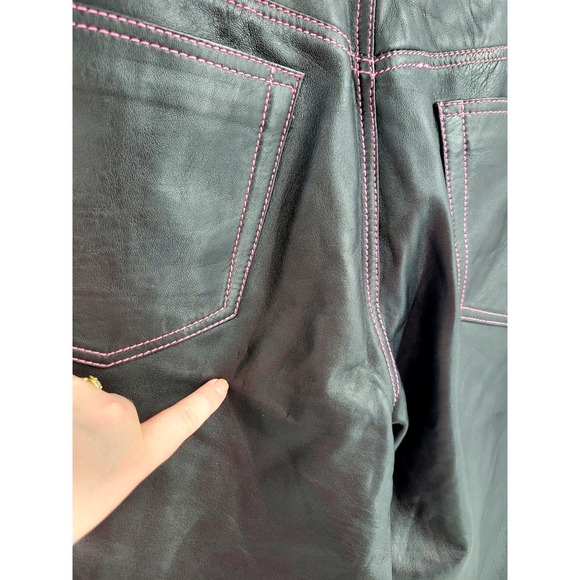 Hudson 12 Lamb Leather Pink Stitching Straight Leg Pants Baggy High Rise - Picture 7 of 16